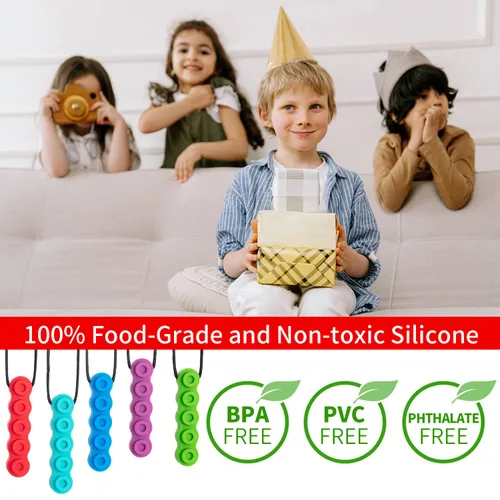 Vista 4 de Collares para niños sensoriales, 5 paquetes de collares sensoriales de Nsodinevus hechos de silicona de grado alimenticio para autistas, TDAH, motor