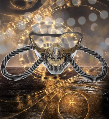 Vista 6 de Attitude Studio Steampunk - Cubierta de media máscara de alambre para disfraz de calavera dorada
