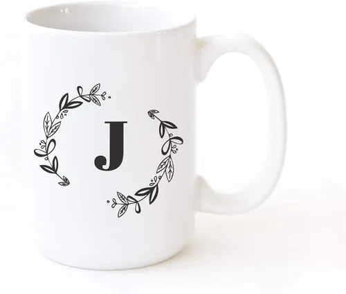 Vista 46 de The Cotton & Canvas Co. Botánico personalizado monograma inicial letra A taza de café porcelana cerámica taza de café para ella, para él