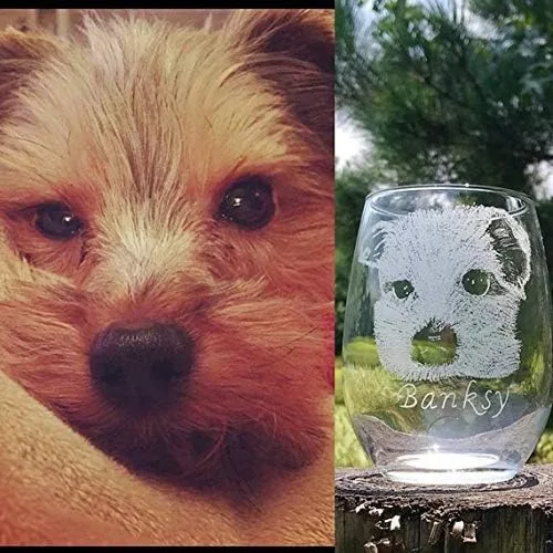 Vista 3 de Vidrio grabado personalizado para mascotas, copa de vino grabada, imagen de mascota personalizada, vidrio grabado conmemorativo de mascotas, imagen