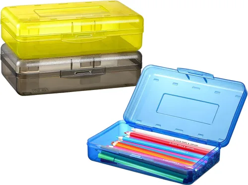 Vista 7 de Sooez Paquete de 3 estuches para lápices, caja de lápices dura grande a granel, caja de lápices transparente, organizador de rotuladores, contenedor