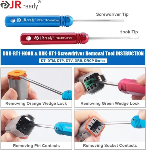 Vista 4 de JRready ST5236 - Herramienta de extracción de pines Deutsch para contactos sólidos/sellados 16#12#20# 10-22 AWG, kit de herramientas de extracción