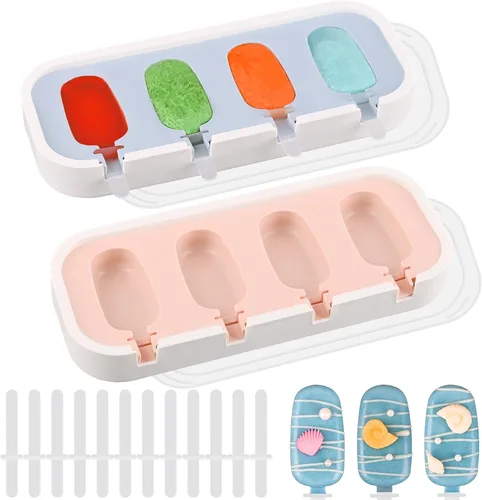 Vista 20 de WMKGG Juego de moldes de silicona para paletas, 2 piezas de moldes para helado con 50 palitos de madera para pastelitos, paletas de hielo, Azul