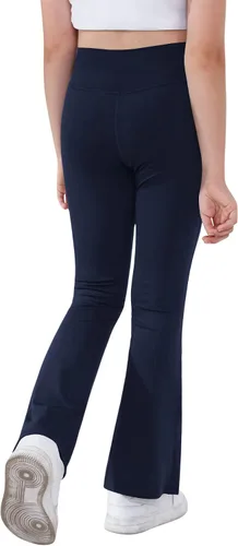 Vista 4 de Pantalones de yoga para niñas, cintura cruzada, pierna ancha, pantalones acampanados de entrenamiento de cintura alta