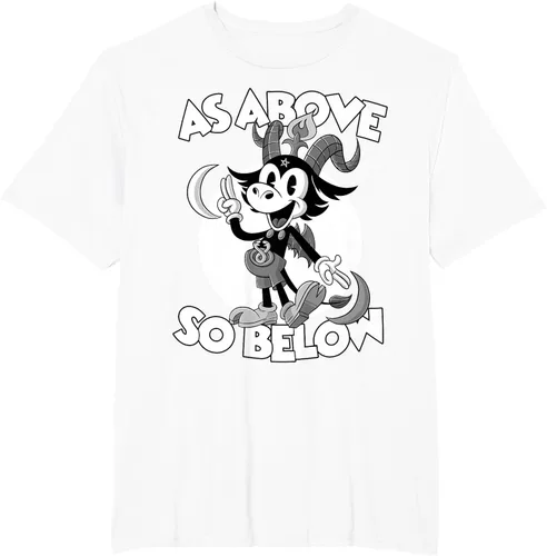 Vista 13 de Camiseta de dibujos animados retro de Baphomet Pagan As Above So Below, Negro, S