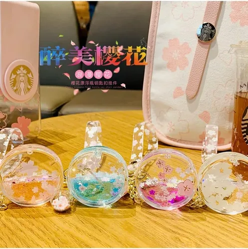 Vista 3 de Sunfans Llavero para niñas y mujeres, con diseño de flor de cerezo y flores de ensueño, diseño de arena en movimiento