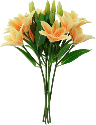 Vista 10 de 5 ramos de flores artificiales de seda de 19.7 in/19.6 pulgadas, flores de tacto real con tallos, arreglo floral para el hogar, mesa de boda, centro