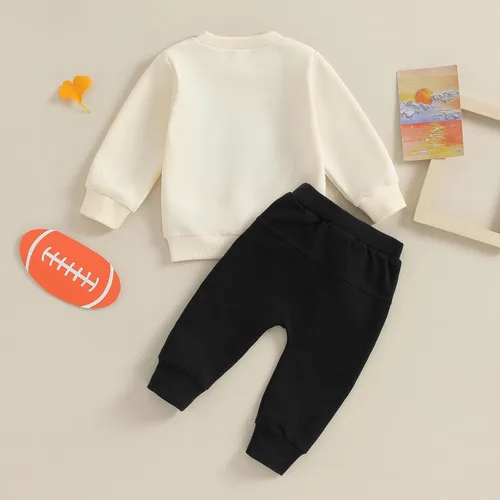 Vista 4 de Conjunto de 2 piezas de sudadera de manga larga con cuello redondo y pantalones deportivos para el día del partido, ropa de otoño e invierno