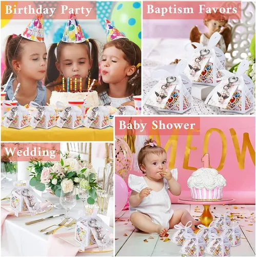 Vista 5 de OurWarm 48 regalos de baby shower, incluyendo bonitos llaveros de ángel, cajas de regalo y tarjetas de agradecimiento para regalos de bautismo