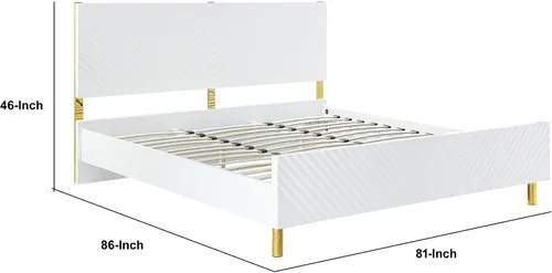 Vista 2 de Benjara Tyra - Cama King moderna de madera, cabecero de panel, chevrón texturizado, blanco y dorado