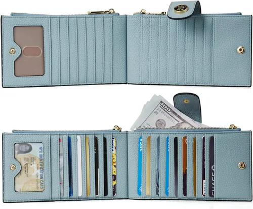 Vista 5 de BOSTANTEN Carteras de cuero para mujer, con bloqueo RFID, delgado, tarjetero con bolsillo con cremallera