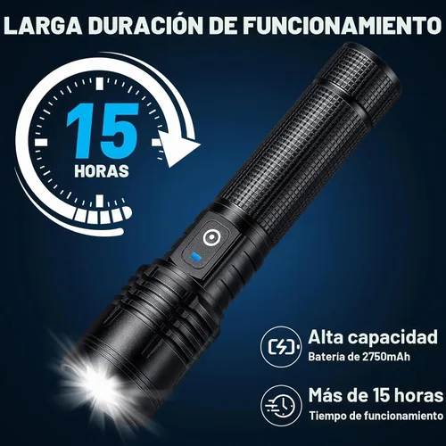 Vista 4 de Linterna LED recargable de alto lúmenes, 990,000 lm luz de flash súper brillante con 5 modos, potente Lintera para el hogar, campamento