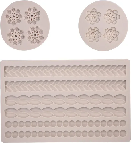 Vista 8 de Molde de borde de fondant de perlas, cubiertas de corteza de silicona para pastel de encaje con molde de flores y chocolate, decoración de borde