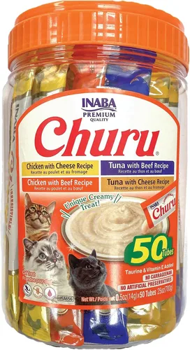 Vista 29 de INABA - Golosinas Churu para gatos, puré cremoso para gatos, sin cereales, que se puede lamer y exprimir / suplemento con vitamina E y taurina, 0.5