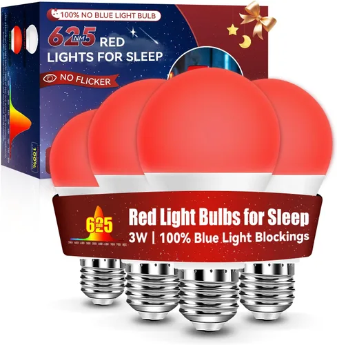Vista 19 de Neporal Bombillas de Luz Roja de 625nm 3W para Dormir, Bombillas de Bloqueo 100% de Luz Azul para Promover la Melatonina, Bombilla LED A19