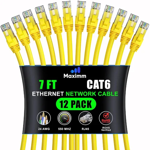 Vista 26 de Maximm Cable Ethernet Cat6 de 7 pies, 10 Gbps 550 MHz, negro, paquete de 12