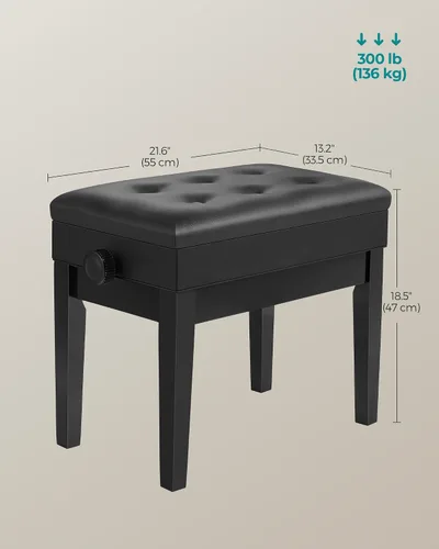 Vista 3 de SONGMICS Taburete ajustable de madera para piano con almacenamiento de partituras negro ULPB57H