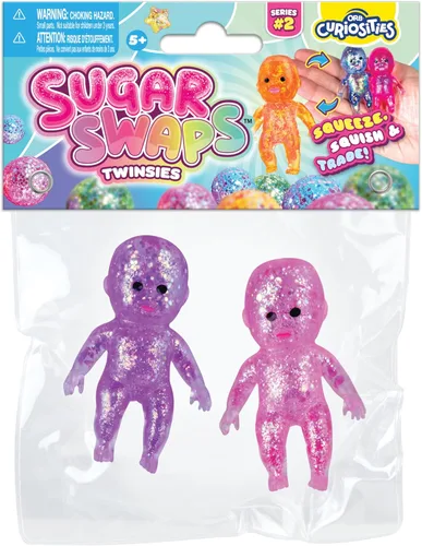 Vista 5 de ORB Curiosities Sugar Swaps Twinsies Babies - 1 morado y 1 rosa brillante azúcar bebé Squishy juguetes para estirar, apretar, coleccionar, comerciar