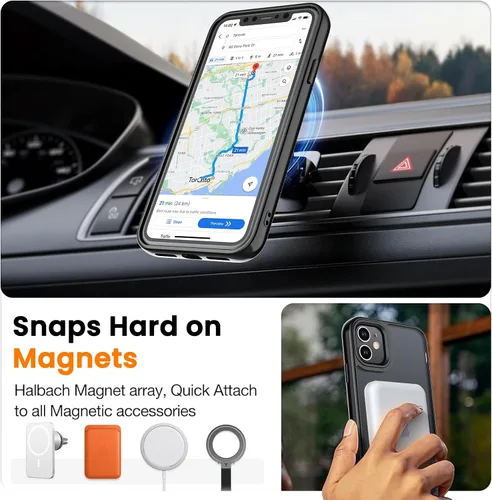 Vista 5 de Funda para iPhone 11 con protector de pantalla, compatible con MagSafe, ultra delgada, translúcida, mate, a prueba de golpes, color negro