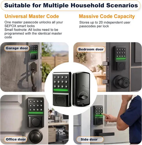 Vista 6 de SEPOX® Keyless Entry Deadbolt, Offline Smart Keypad Doorlock, LED Indicator