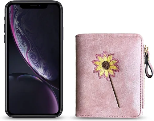 Vista 7 de AOXONEL Billetera pequeña y plegable para mujer, Rfid, compacta y bonita con cremallera, monedero para adolescentes y niñas (rosa)