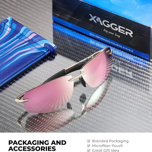 Vista 5 de Xagger Polarized Driving Sunglasses for Men Rimless Metal Frame UV400 Protection Sun Glasses