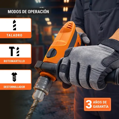 Vista 6 de Truper Taladro de martillo rotatorio profesional de 1/2" 700W, 110V, 5A, naranja