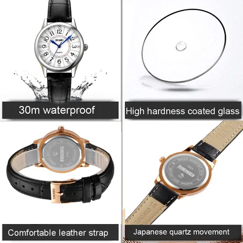 Vista 5 de SKMEI Lady Watches for Women Waterproof Leather Band Easy Reader Dress Diamond Analog Quartz Small Face Business Light Wrist Watch Girls Gifts