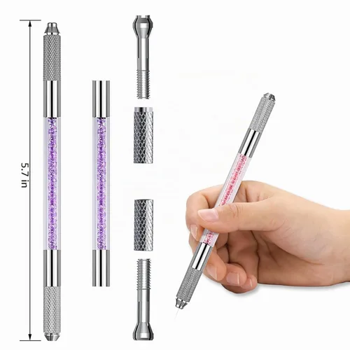 Vista 5 de Microblading Pen - Bolígrafos manuales para cejas, suministros de microcuchilla, herramienta de mano de microblading de doble cara para suministros