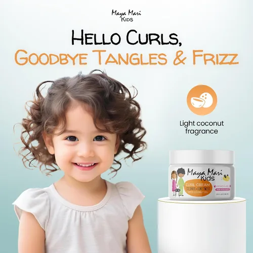 Vista 6 de MAYA MARI Crema para rizos para niños, crema definidora con aceite de coco para niños pequeños y bebés, domina el encrespamiento en cabello rizado