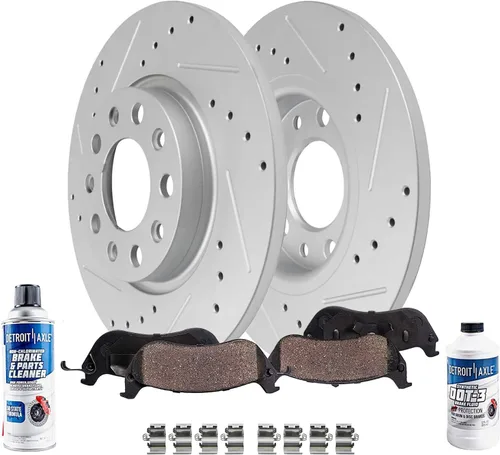 Vista 23 de Detroit Axle - Kit de frenos delanteros para Nissan Altima 2002-2006, Maxima 2002-2003, Infiniti I35 2002-2004, Rotores de freno de disco estriados