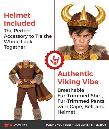 Vista 3 de Fun Shack - Disfraz vikingo para niños, disfraz de Halloween para niños Marrón