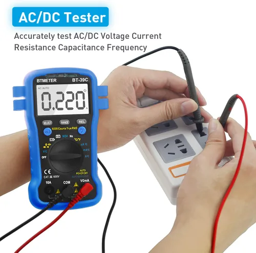 Vista 2 de BTMETER BT-39C Multímetro RMS verdadero, avómetro digital de rango automático, 6000 cuentas, medidas precisas, amperios AC/DC, voltios, ohmios