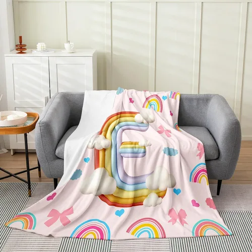 Vista 12 de Erosebridal Rainbow English Alphabet Fleece Throw Blanket 40"x50" - Ultra-Soft for Couch Sofa Bed,Cartoon Letters Flannel Blanket,Love Hearts Fuzzy