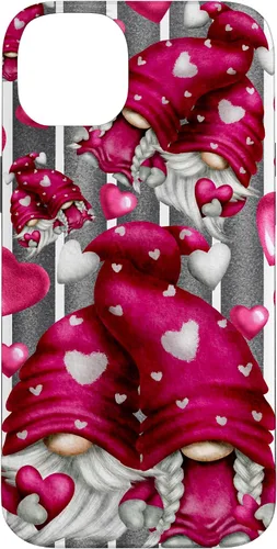 Vista 15 de Pink Heart Pattern On Grey Striped Decor Valentine Gnome Case for iPhone 17