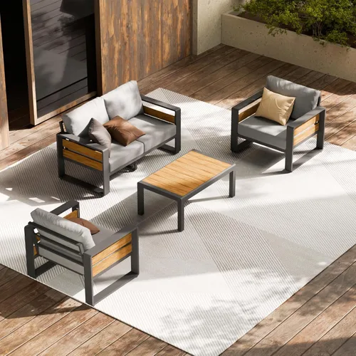 Vista 12 de ZANDOR Muebles de Exterior de Aluminio - 1 Pieza Sofá de Dos Plazas, Sofá de Exterior Moderno de Metal Resistente a Todas las Condiciones con Cojín