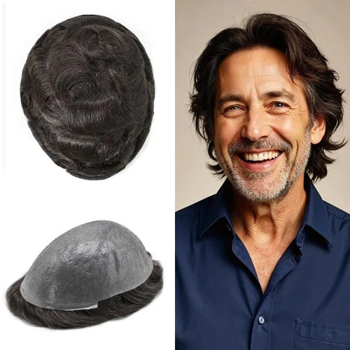 Vista 22 de Toupee - Sistemas de cabello humano para hombre, 0.002 in, piel ultrafina para hombre, tupé en V, polivinílico de poliuretano natural, piezas