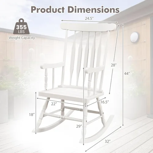 Vista 3 de Tangkula Mecedora para patio de madera de goma maciza, silla mecedora de porche al aire libre con marco de madera de goma, mecedora de madera