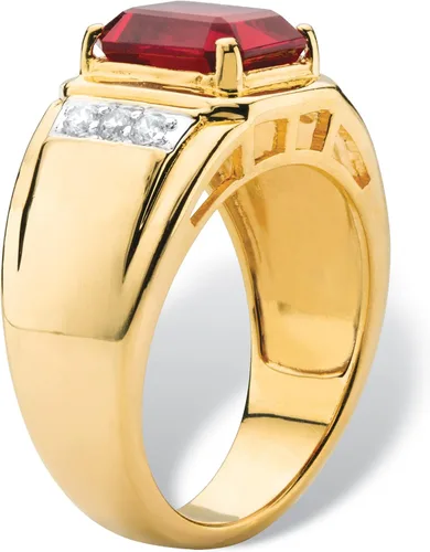 Vista 2 de Palm Beach Jewelry Men's Yellow Gold-plated Emerald Cut Genuine Red Garnet and Diamond Accent Ring Sizes 8-16