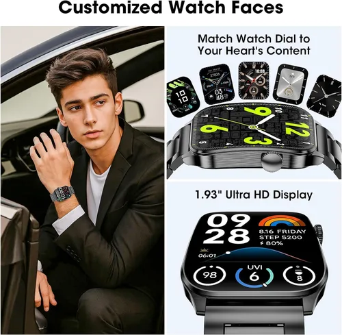 Vista 7 de Curve - Reloj inteligente militar para hombre (respuesta/hacer llamadas), reloj inteligente AMOLED de 1.93 pulgadas con monitor de frecuencia