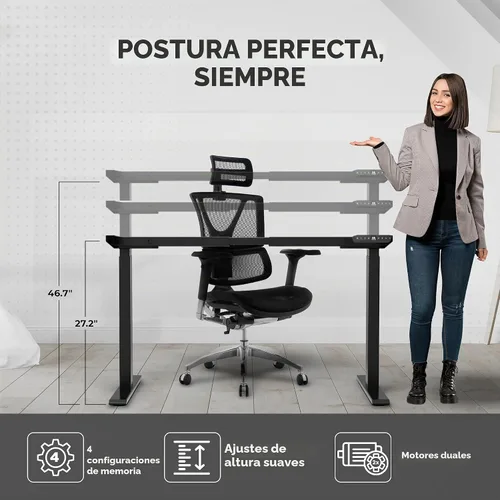 Vista 3 de Uncaged Ergonomics Marco de escritorio eléctrico de doble motor de 2 etapas negro 2 etapas altura: 27.2-46.7