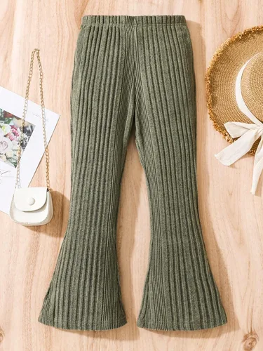 Vista 2 de WDIRARA Pantalones elásticos de cintura alta con estampado de pierna acampanada para niña