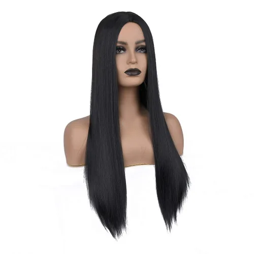Vista 2 de YunYan Peluca negra para mujer, peluca larga y recta de color natural, peluca sintética resistente al calor, densidad del 150%, 26 pulgadas