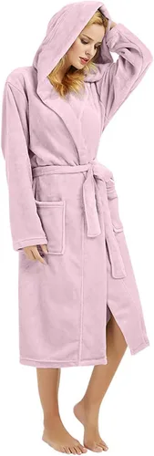 Vista 72 de HEARTNICE Bata de forro polar con capucha para mujer, bata de baño suave para mujer, bonito abrigo largo para casa