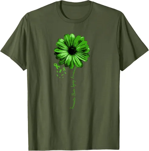 Vista 36 de Camiseta de conciencia de lesiones cerebrales traumáticas con cinta verde guerrero, Negro, S