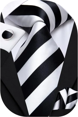 Vista 21 de Hi-Tie Corbatas de seda para hombre, diseño de cachemira a rayas, con bolsillo, gemelos cuadrados, conjunto formal de negocios
