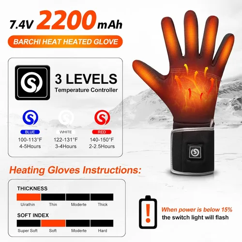 Vista 7 de Guantes calefactables con batería eléctrica recargable, guantes térmicos transpirables para hombres y mujeres, guantes delgados con calefacción