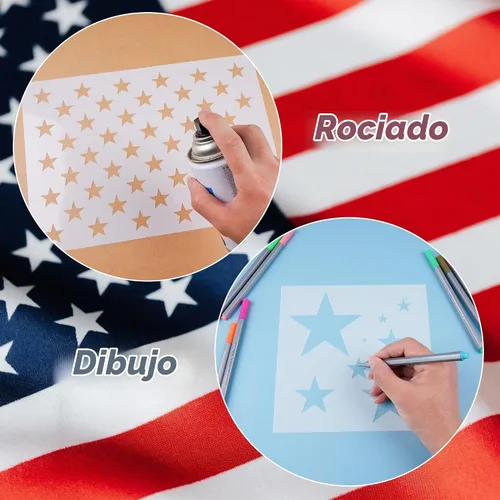 Vista 4 de Plantilla de plantilla de 50 estrellas de la bandera estadounidense, plantilla grande de plástico reutilizable para pintar sobre madera, papel