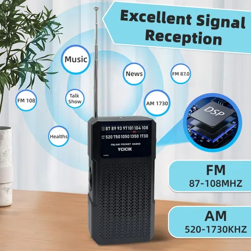 Vista 5 de Radios portátil Am Fm, radio a batería con conector para auriculares y clip trasero, radio de bolsillo con recepción de largo alcance para personas