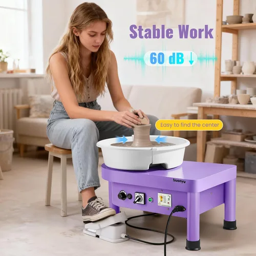 Vista 2 de Huanyu Máquina de rueda de cerámica Sistema de bate de 12 pulgadas Manual y Púrpura